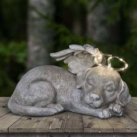 angel with dog statue|dog with wings garden statue.